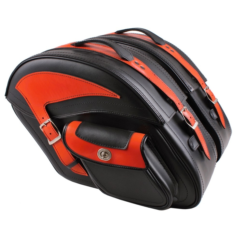 Kožené tašky na motorku so zámkom RSA-S15B čierno-oranžové