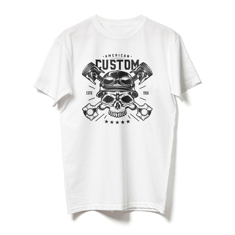 Tričko RSA American Custom Skull bielé výpredaj