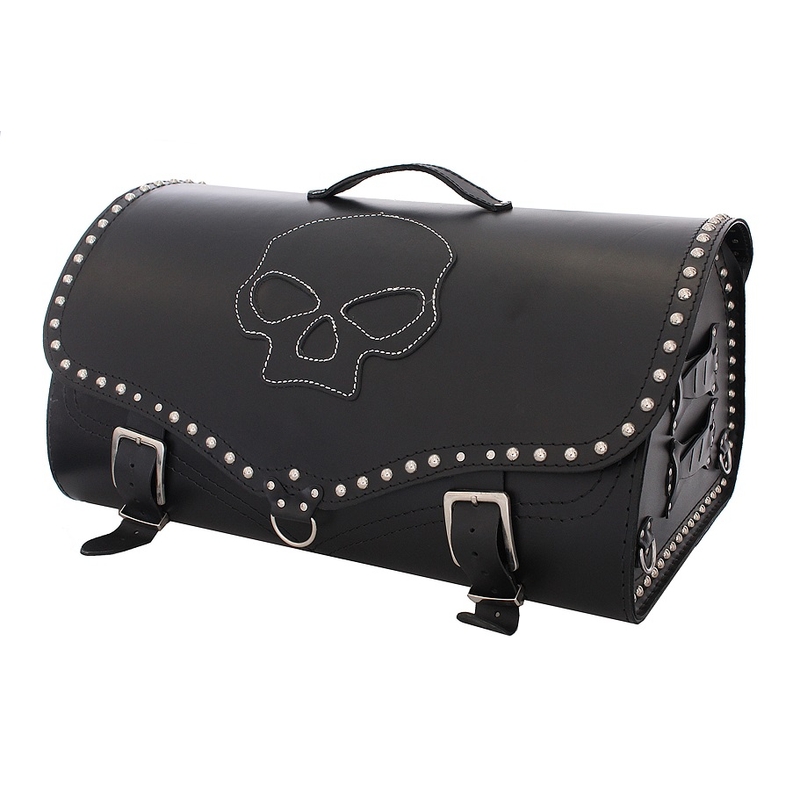 Kožený moto kufr na motorku Chopper RSA-220B Skull