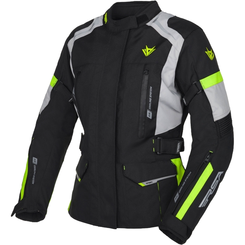 Dámska bunda na motocykel RSA EXO 2 čierno-šedo-fluo žltá