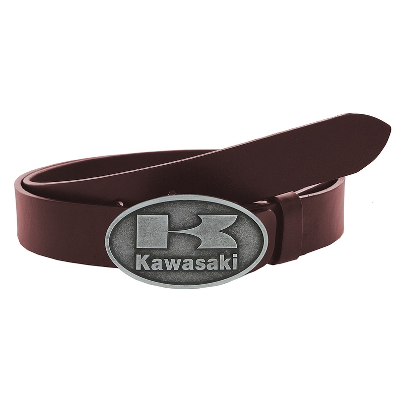 Kožený moto opasok so sponou Kawasaki hnedý