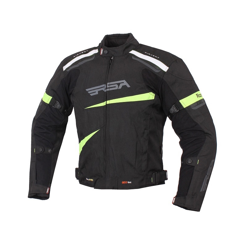 Bunda na motocykel RSA Razor čierno-bielo-fluo žltá výpredaj