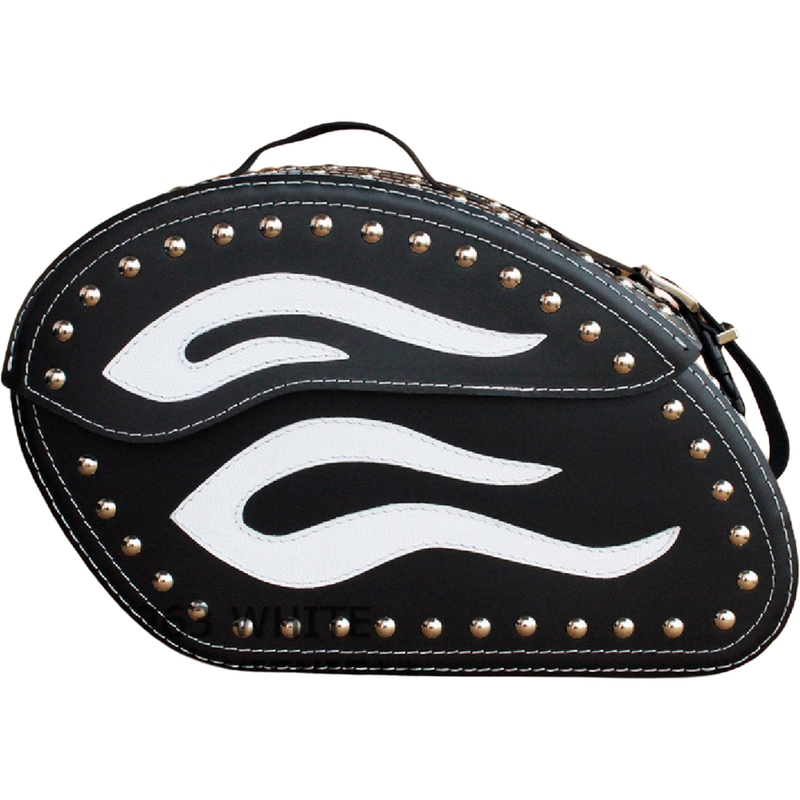 Kožené brašny na motorku s nýty RSA S263B černo-bílé