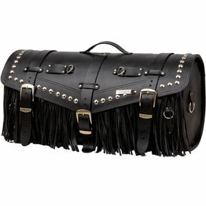 Kožený kufr na motorku se zámkem, nýty a třásněmi RSA K183 černý